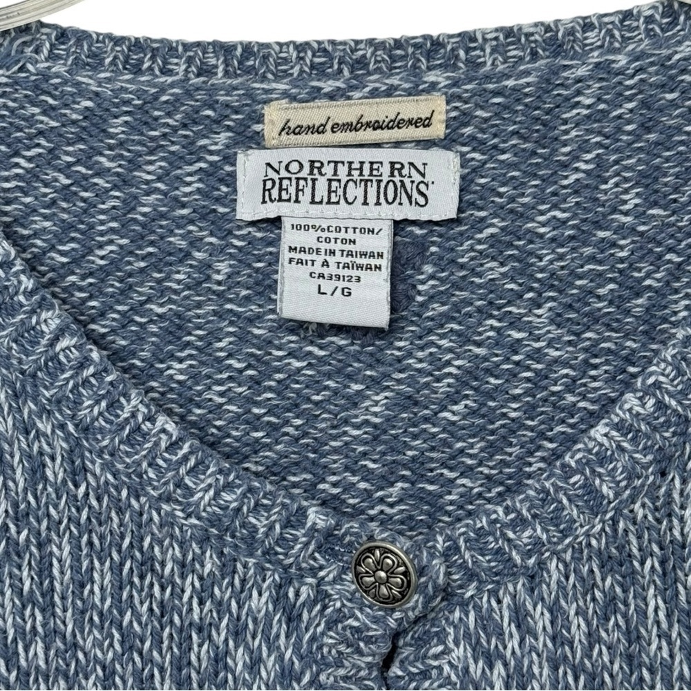 Vtg 90s Hand Embroidered Floral Short Sleeve Knit Sweater Top Size Large Blue - Picture 4 of 8